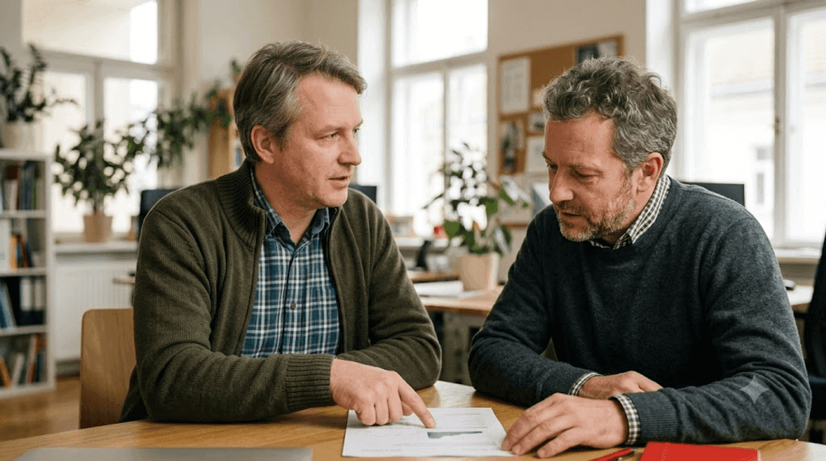 Webagentur-Berater bespricht mit einer Unternehmerin anhand eines Angebots die Kosten einer Landingpage