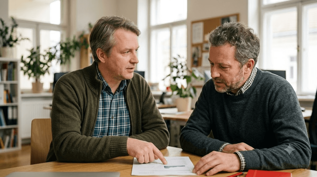Webagentur-Berater bespricht mit einer Unternehmerin anhand eines Angebots die Kosten einer Landingpage