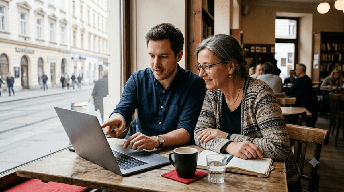 Webentwickler erklaert einer Unternehmerin am Laptop Schritt fuer Schritt die richtige Rendering-Strategie fuer bessere SEO