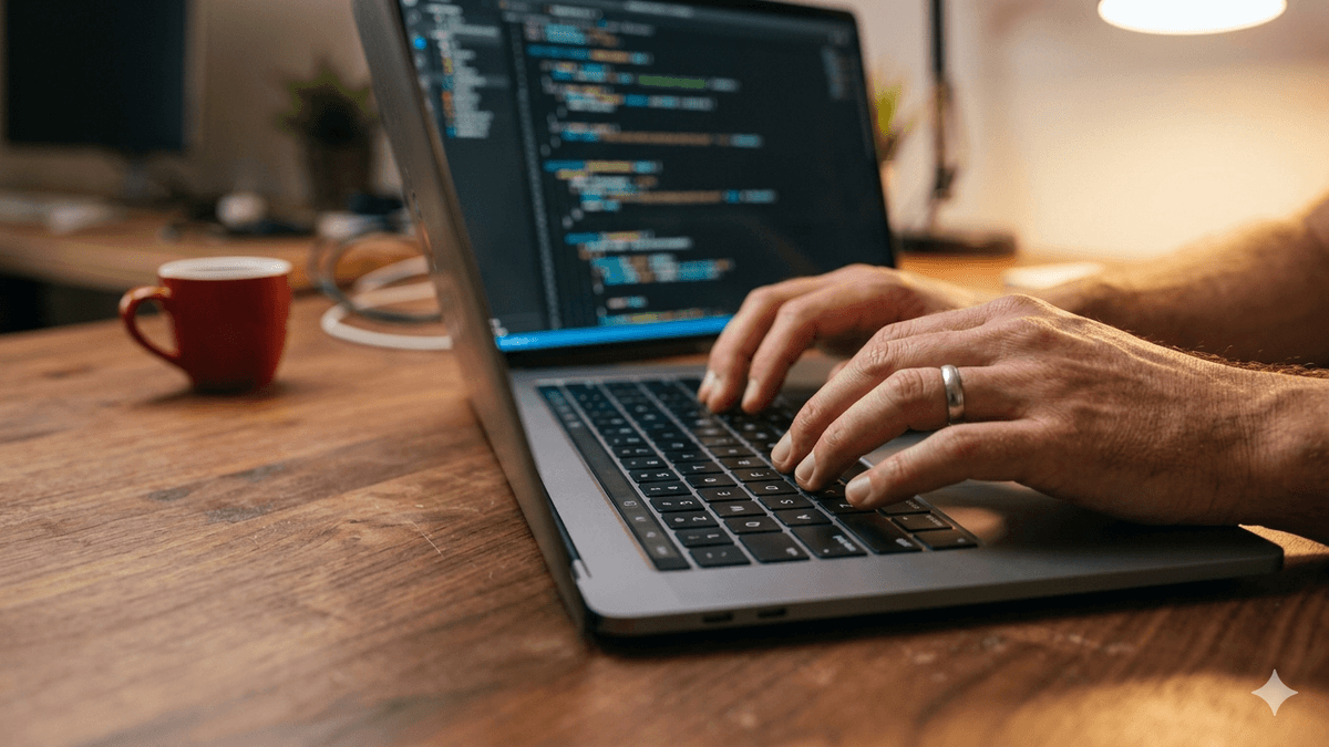 Webentwickler programmiert einen individuellen Online-Shop, die Arbeitszeit ist der größte Kostenblock