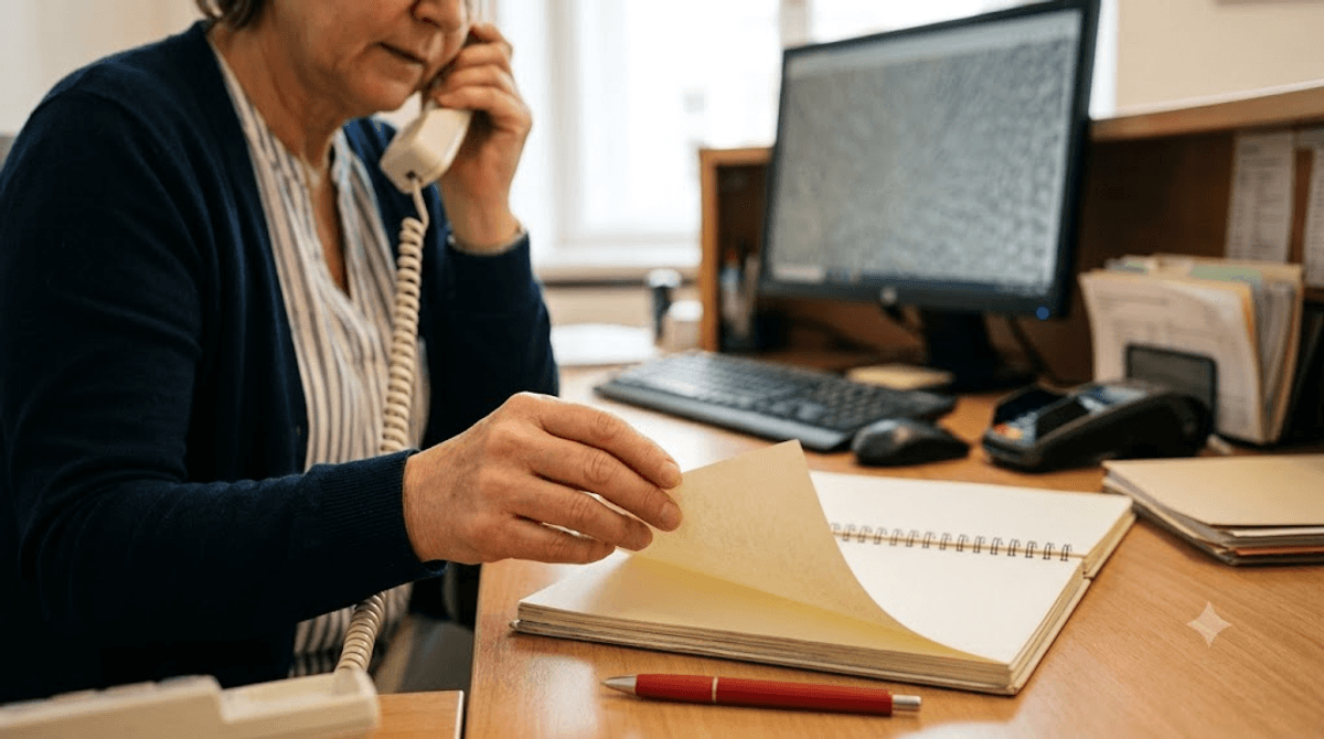 Zahnarzt-Rezeption nimmt eine telefonische Terminanfrage entgegen, Symbolbild für Conversions durch die neue Website